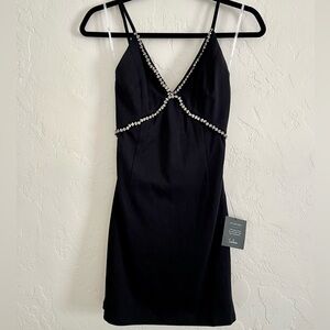 Lulus Black Bodycon Mini Dress with Crystal Embellishments NWT